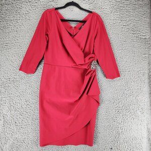 Alex Dress Womens 14 Long Sleeve Faux Wrap Knee Length